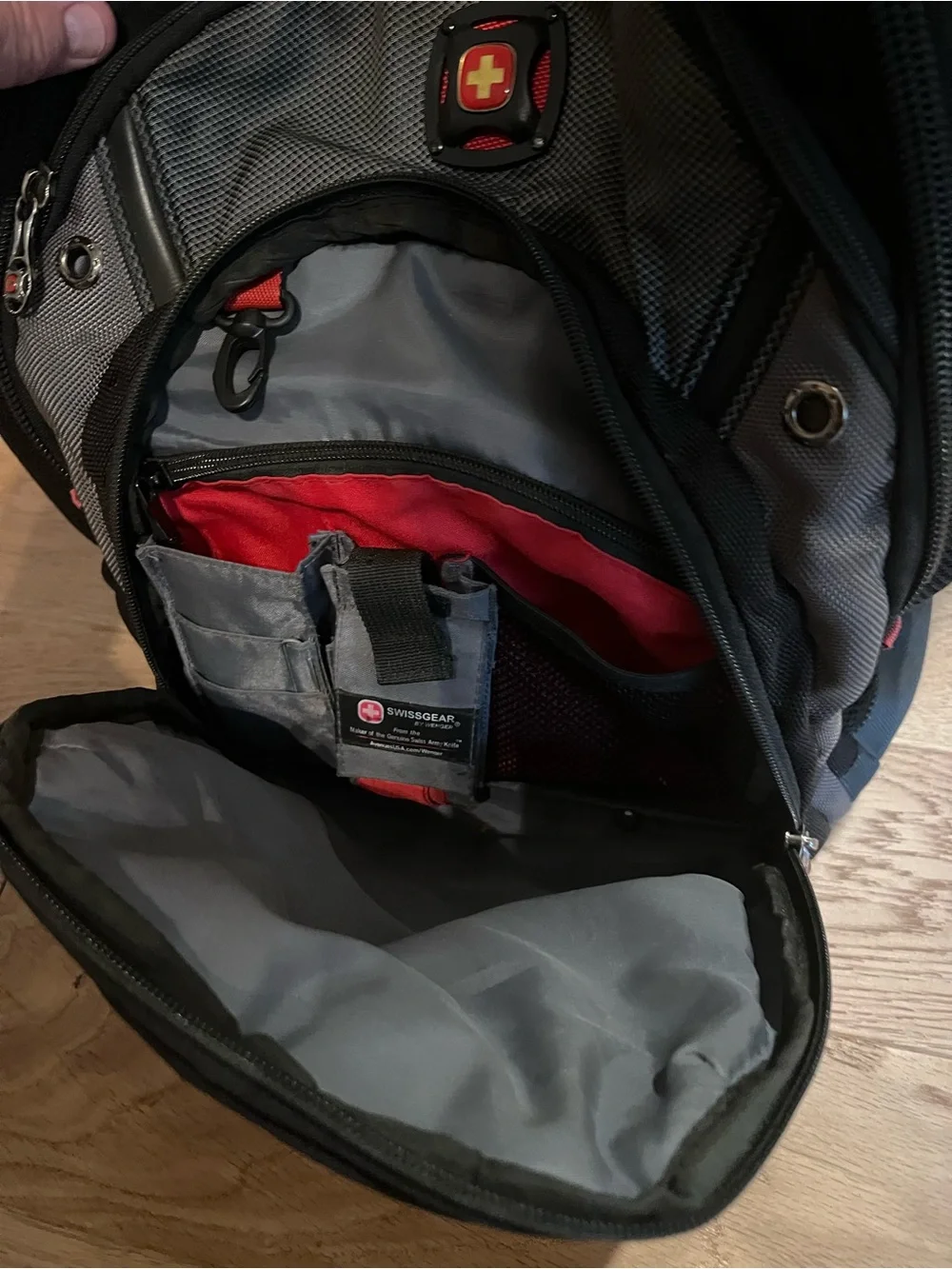 K-Swiss Black Gray Backpack with Red Accent